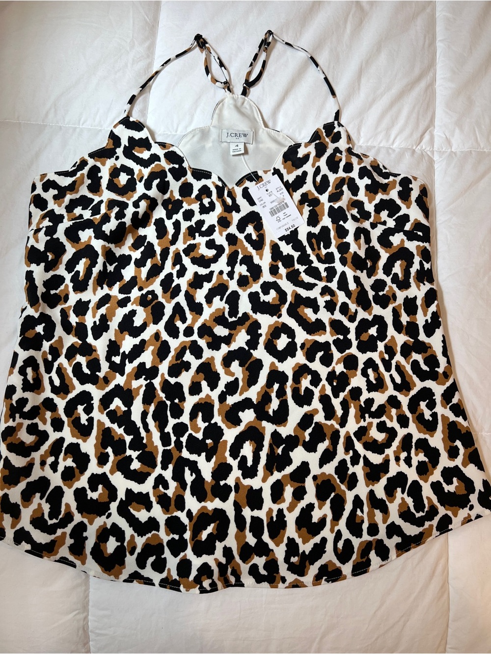 J. Crew Leopard Print Scallop-Edge Cami Tank Top in Black, Brown & White